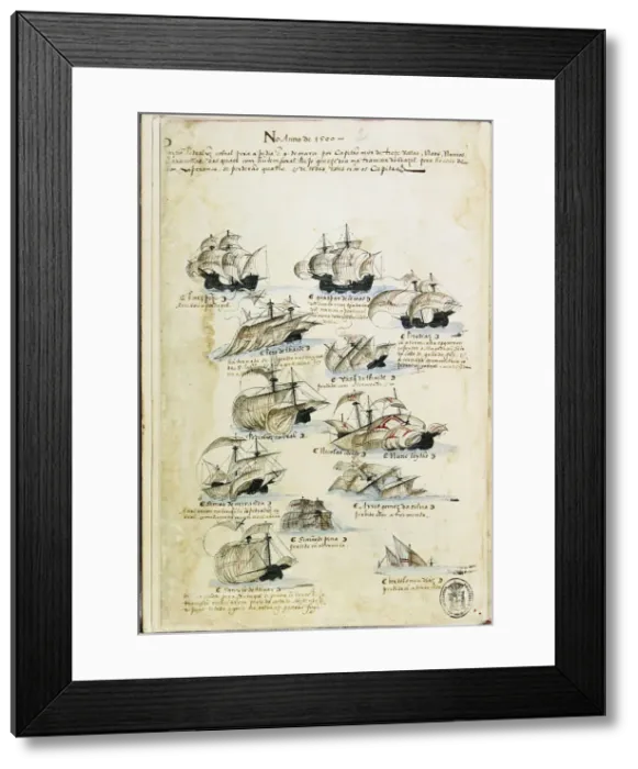 Framed Print : The fleet of Pedro Alvares Cabral in 1500. From Livro das Armadas, ca 1568 Framed Print : The fleet of Pedro Alvares Cabral in 1500. From Livro das Armadas, ca 1568