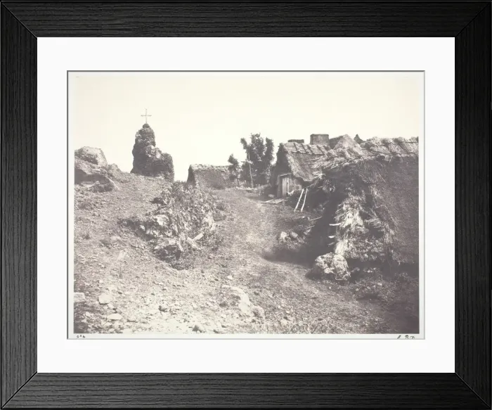 Framed Print : Chaumieres en Auvergne, avec un calvaire, 1852, printed 1978. Creator: Edouard Baldus Framed Print : Chaumieres en Auvergne, avec un calvaire, 1852, printed 1978. Creator: Edouard Baldus