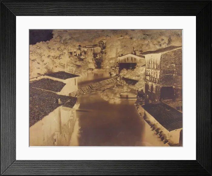 Framed Print : Untitled [houses by a river, possibly Italy or France], 1854. Creator: Edouard Baldus