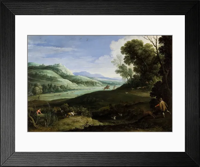 Framed Print : Landscape with Hunters, 1619. Creator: Paul Bril Framed Print : Landscape with Hunters, 1619. Creator: Paul Bril