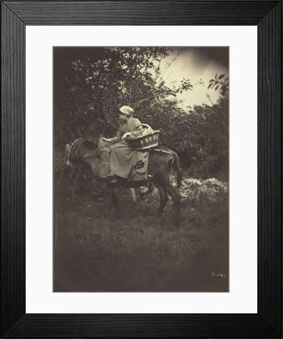 Framed Print : Female Peasant Riding Donkey, 1870. Creator: Giraudons Artist Framed Print : Female Peasant Riding Donkey, 1870. Creator: Giraudons Artist