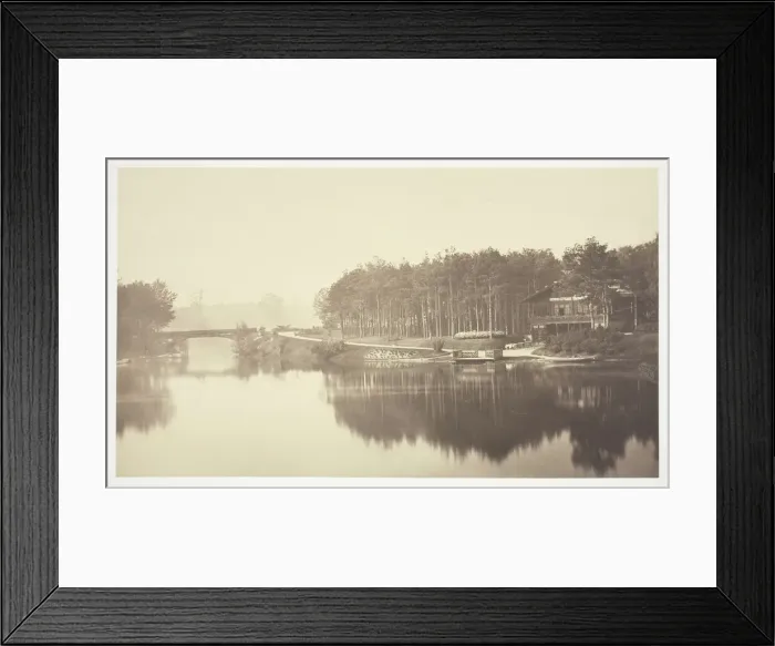 Framed Print : Untitled, c. 1850. [Bridge and chalet in the Bois de Boulogne, a park in Paris]