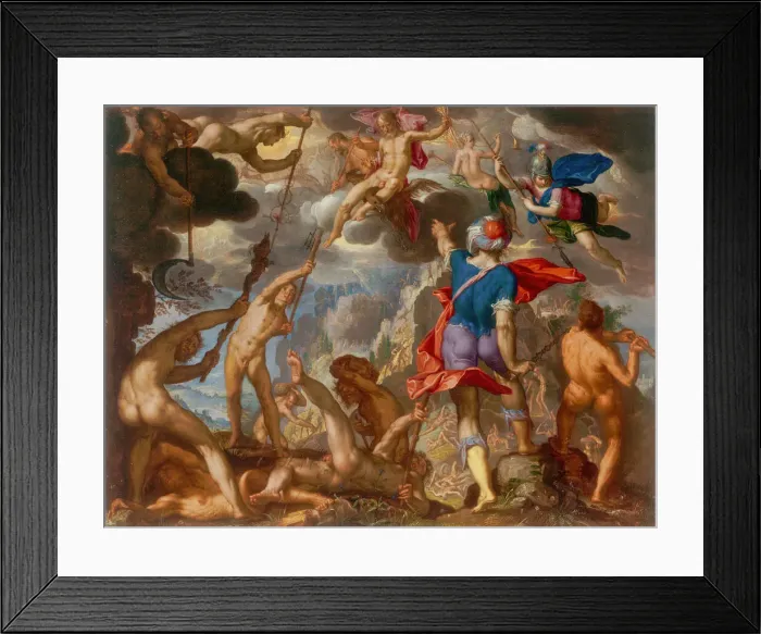 Framed Print : The Battle between the Gods and the Giants, c. 1608. Creator: Joachim Anthonisz Wtewael Framed Print : The Battle between the Gods and the Giants, c. 1608. Creator: Joachim Anthonisz Wtewael