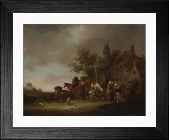 Framed Print : Travellers Halting at an Inn, 1643. Creator: Unknown Framed Print : Travellers Halting at an Inn, 1643. Creator: Unknown