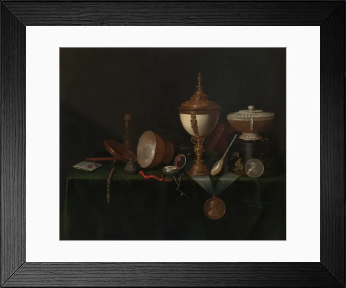 Framed Print : Still Life with Ostrich Egg Cup and the Whitfield Heirlooms, c. 1670 Framed Print : Still Life with Ostrich Egg Cup and the Whitfield Heirlooms, c. 1670