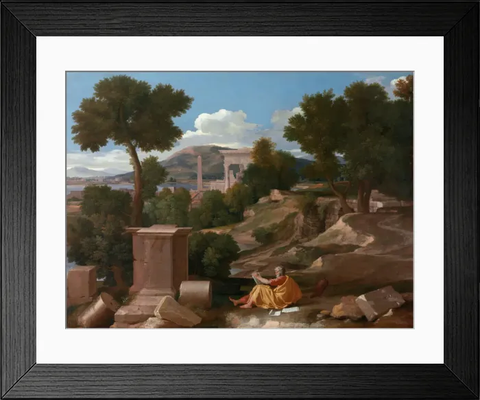 Framed Print : Landscape with Saint John on Patmos, 1640. Creator: Nicolas Poussin