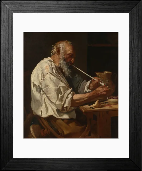 Framed Print : Old Peasant Lighting a Pipe, c. 1660. Creator: Johann Carl Loth Framed Print : Old Peasant Lighting a Pipe, c. 1660. Creator: Johann Carl Loth
