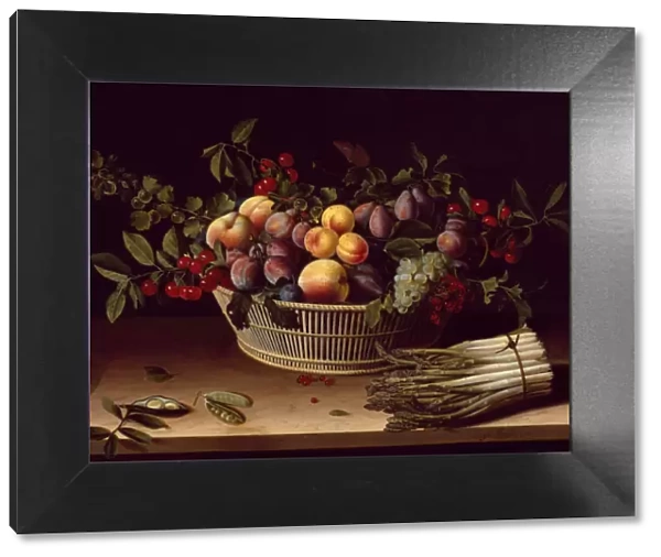 Still Life with a Basket of Fruit and a Bunch of Asparagus, 1630. Creator: Louise Moillon