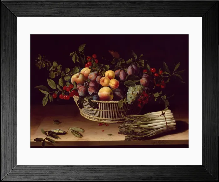 Framed Print : Still Life with a Basket of Fruit and a Bunch of Asparagus, 1630. Creator: Louise Moillon Framed Print : Still Life with a Basket of Fruit and a Bunch of Asparagus, 1630. Creator: Louise Moillon