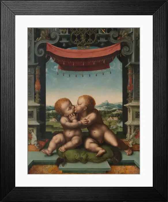 Framed Print : The Infants Christ and Saint John the Baptist Embracing, 1520 / 25 Framed Print : The Infants Christ and Saint John the Baptist Embracing, 1520 / 25