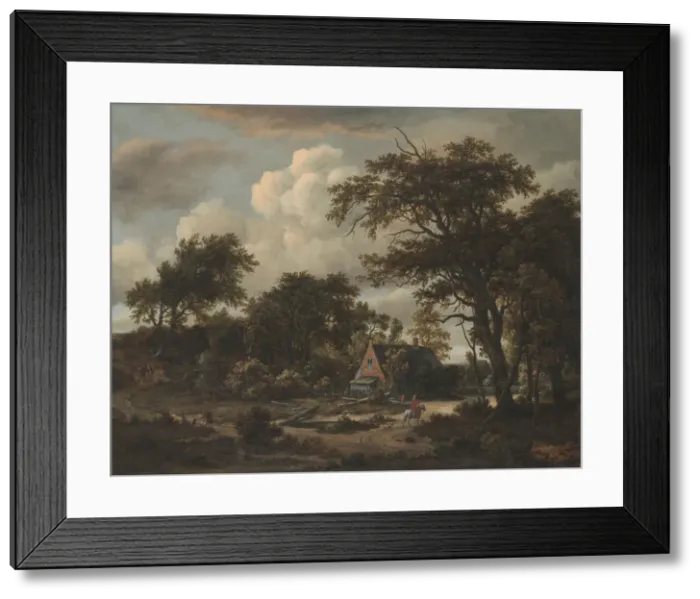 Framed Print : Wooded Landscape with Cottage and Horseman, 1663. Creator: Meindert Hobbema Framed Print : Wooded Landscape with Cottage and Horseman, 1663. Creator: Meindert Hobbema