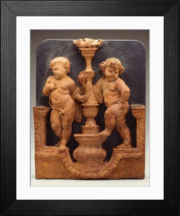 Framed Print : Two Putti Supporting a Torch, 1650 / 1700. Creator: Unknown Framed Print : Two Putti Supporting a Torch, 1650 / 1700. Creator: Unknown