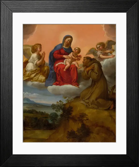 Framed Print : Virgin and Child Adored by Saint Francis, c. 1606 / 07. Creator: Francesco Albani Framed Print : Virgin and Child Adored by Saint Francis, c. 1606 / 07. Creator: Francesco Albani