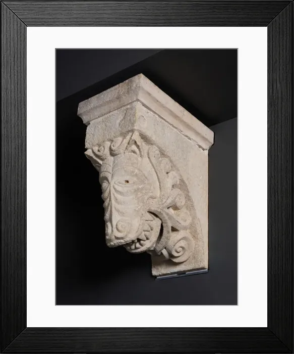 Framed Print : Corbel with Animal Mask Sprouting Leaves from the Monastery Church of Notre-Dame-de-la Framed Print : Corbel with Animal Mask Sprouting Leaves from the Monastery Church of Notre-Dame-de-la