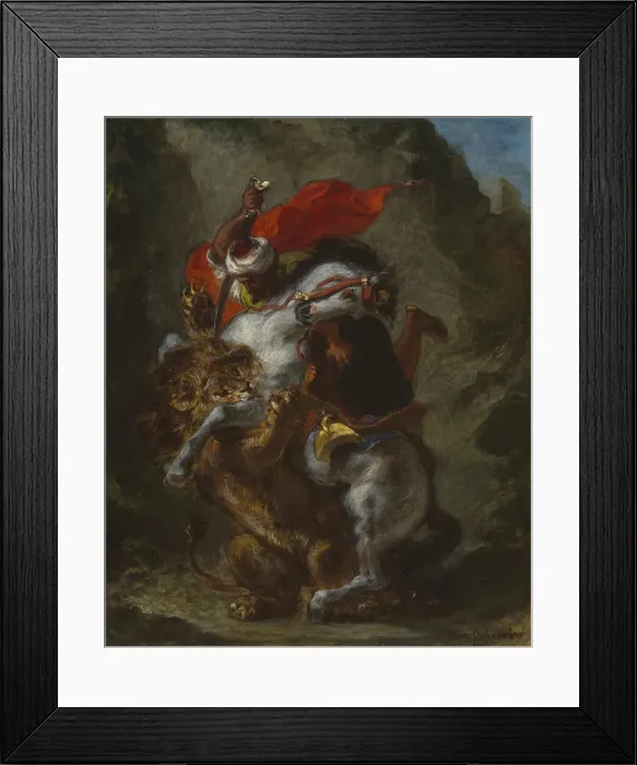 Framed Print : Arab Horseman Attacked by a Lion, 1849 / 50. Creator: Eugene Delacroix Framed Print : Arab Horseman Attacked by a Lion, 1849 / 50. Creator: Eugene Delacroix