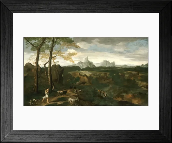 Framed Print : Landscape with a Herdsman and Goats, c. 1635. Creator: Gaspard Dughet Framed Print : Landscape with a Herdsman and Goats, c. 1635. Creator: Gaspard Dughet