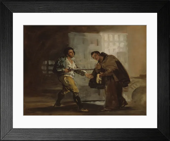 Framed Print : Friar Pedro Offers Shoes to El Maragato and Prepares to Push Aside His Gun, c. 1806 Framed Print : Friar Pedro Offers Shoes to El Maragato and Prepares to Push Aside His Gun, c. 1806