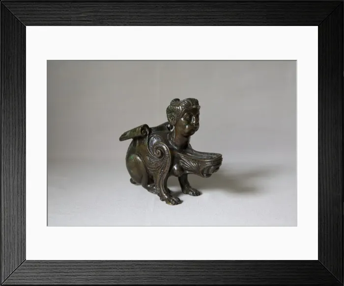 Framed Print : Oil Lamp in the Form of a Sphinx, cast c. 1525. Creator: Unknown Framed Print : Oil Lamp in the Form of a Sphinx, cast c. 1525. Creator: Unknown
