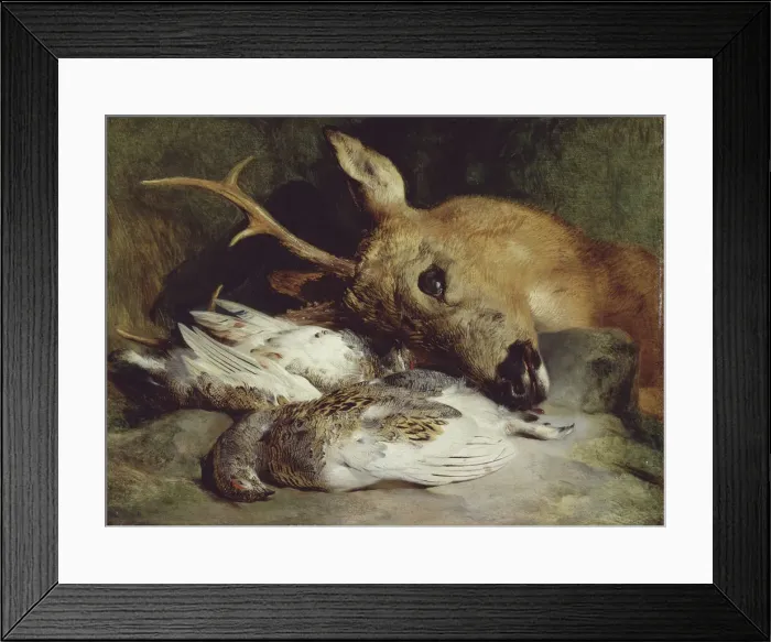 Framed Print : Head of a Roebuck and Two Ptarmigan, c. 1830. Creator: Edwin Henry Landseer Framed Print : Head of a Roebuck and Two Ptarmigan, c. 1830. Creator: Edwin Henry Landseer