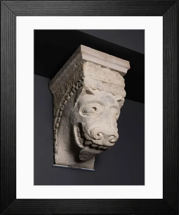 Framed Print : Corbel with Animal Mask with Protruding Tongue from the Monastery Church of Notre Framed Print : Corbel with Animal Mask with Protruding Tongue from the Monastery Church of Notre
