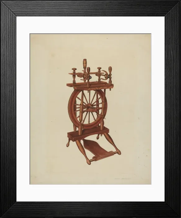 Framed Print : Wood Spinning Wheel, c. 1938. Creator: Arthur Matthews