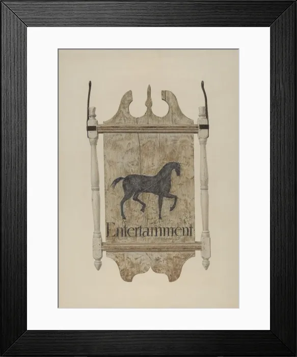 Framed Print : Tavern Sign (Black Horse Tavern), c. 1940. Creator: John Matulis Framed Print : Tavern Sign (Black Horse Tavern), c. 1940. Creator: John Matulis