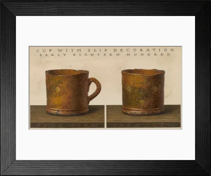 Framed Print : Cup with Slip Decoration, c. 1937. Creator: John Matulis Framed Print : Cup with Slip Decoration, c. 1937. Creator: John Matulis