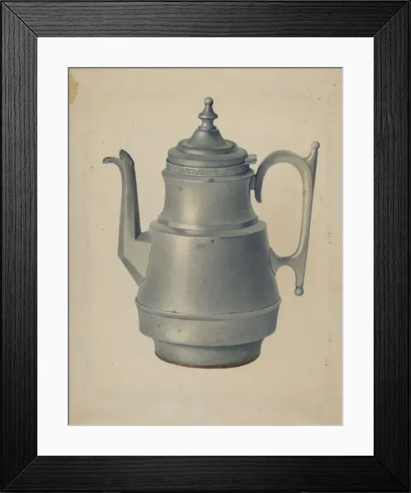 Framed Print : Pewter Teapot, c. 1937. Creator: Merkley, Arthur G Framed Print : Pewter Teapot, c. 1937. Creator: Merkley, Arthur G