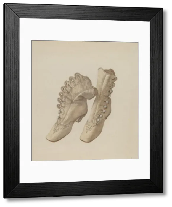 Framed Print : Childs Shoes, c. 1940. Creator: Stella Mosher Framed Print : Childs Shoes, c. 1940. Creator: Stella Mosher