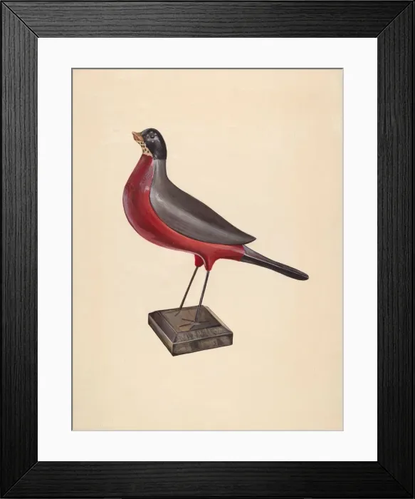 Framed Print : Carved Wood Robin, c. 1937. Creator: James McLellan Framed Print : Carved Wood Robin, c. 1937. Creator: James McLellan