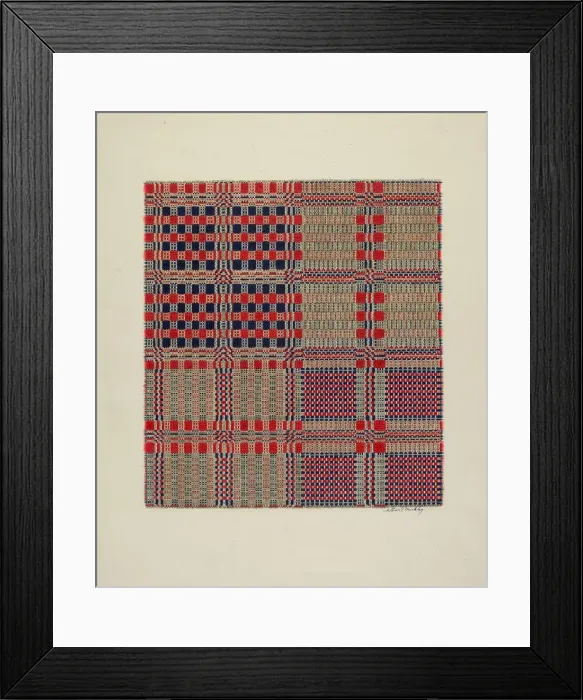 Framed Print : Red, White & Blue Coverlet, c. 1940. Creator: Merkley, Arthur G Framed Print : Red, White & Blue Coverlet, c. 1940. Creator: Merkley, Arthur G