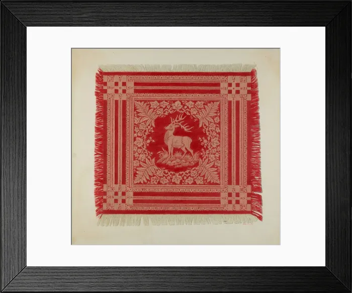 Framed Print : Red and White Napkin (Deer Design), 1935 / 1942. Creator: Merkley, Arthur G Framed Print : Red and White Napkin (Deer Design), 1935 / 1942. Creator: Merkley, Arthur G