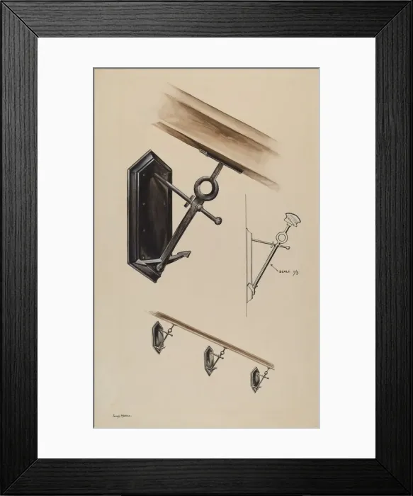Framed Print : Wrought Iron Banister Bracket, c. 1937. Creator: James McLellan Framed Print : Wrought Iron Banister Bracket, c. 1937. Creator: James McLellan