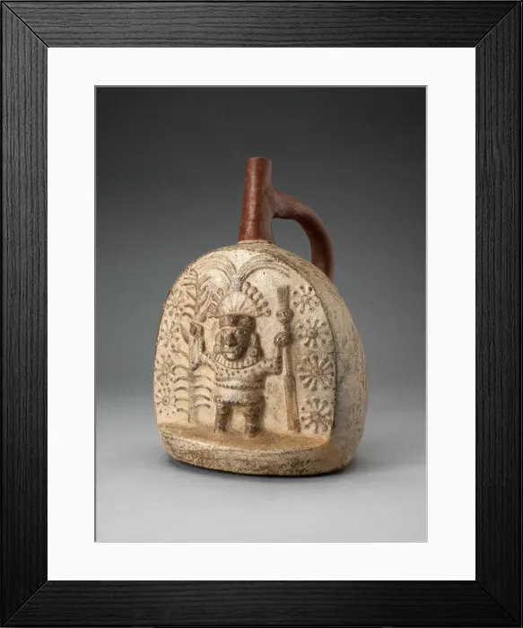 Framed Print : Handle Spout Vessel with Relief Depicting a Standing Figure, Holding Farming Tools, 100 B Framed Print : Handle Spout Vessel with Relief Depicting a Standing Figure, Holding Farming Tools, 100 B