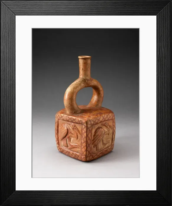 Framed Print : Square Stirrup Spout Vessel with Raised Bird Motifs, 100 B. C. / A. D. 500. Creator: Unknown Framed Print : Square Stirrup Spout Vessel with Raised Bird Motifs, 100 B. C. / A. D. 500. Creator: Unknown