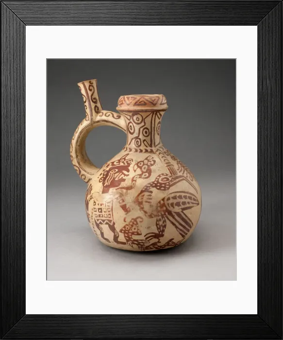 Framed Print : Handle Spout Jar with Fineline Bird Hunt Motifs, 100 B. C. / A. D. 500. Creator: Unknown Framed Print : Handle Spout Jar with Fineline Bird Hunt Motifs, 100 B. C. / A. D. 500. Creator: Unknown