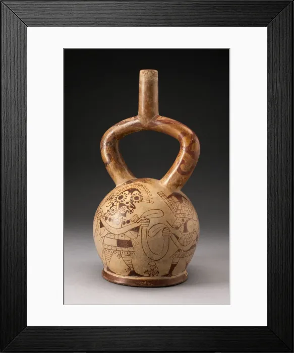 Framed Print : Stirrup Spout Vessel with Fineline Warriors Holding Ribbon Motif, 100 B. C. / A. D. 500 Framed Print : Stirrup Spout Vessel with Fineline Warriors Holding Ribbon Motif, 100 B. C. / A. D. 500
