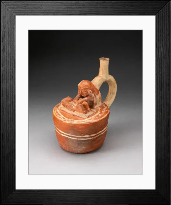 Framed Print : Handle Spout Vessel with Healer or Midwife Touching a Reclining Figure, 100 B. C. / A. D. 500 Framed Print : Handle Spout Vessel with Healer or Midwife Touching a Reclining Figure, 100 B. C. / A. D. 500