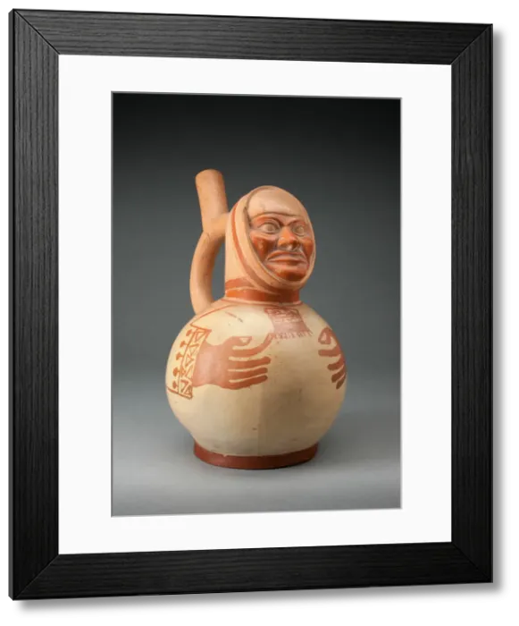 Framed Print : Vessel in the Form of a Figure with Sculpted Head and Arms and Hands Painted on... 100 B