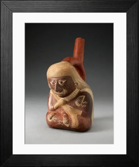 Framed Print : Stirrup Spout Vessel in the Form of a Seated Figure with Insects on Torso, 100 B. C. / A. D Framed Print : Stirrup Spout Vessel in the Form of a Seated Figure with Insects on Torso, 100 B. C. / A. D