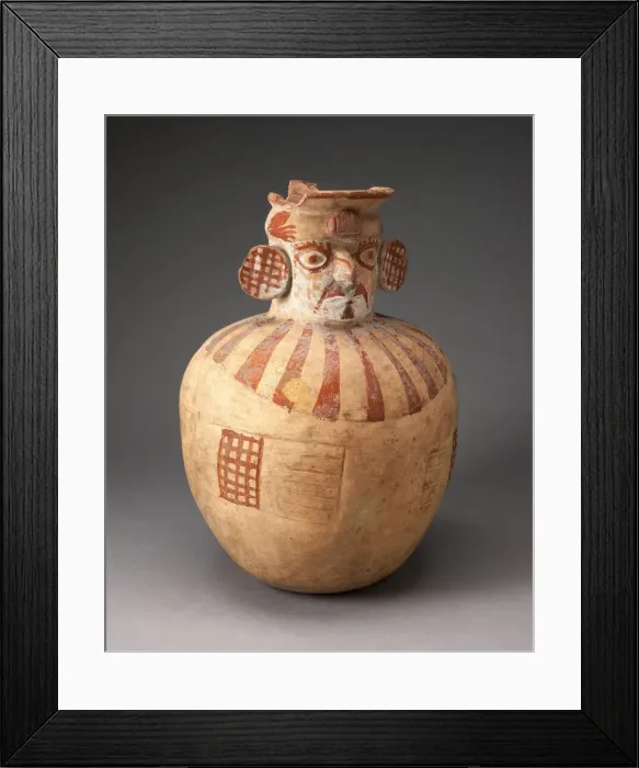 Framed Print : Jar in the Form of a Figure with Modeled Head, Painted Face, and Wearing a Wide Collar Framed Print : Jar in the Form of a Figure with Modeled Head, Painted Face, and Wearing a Wide Collar