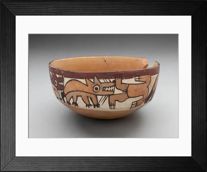 Framed Print : Bowl Depicting Coyotes Attacking Human, 180 B. C. / A. D. 500. Creator: Unknown Framed Print : Bowl Depicting Coyotes Attacking Human, 180 B. C. / A. D. 500. Creator: Unknown