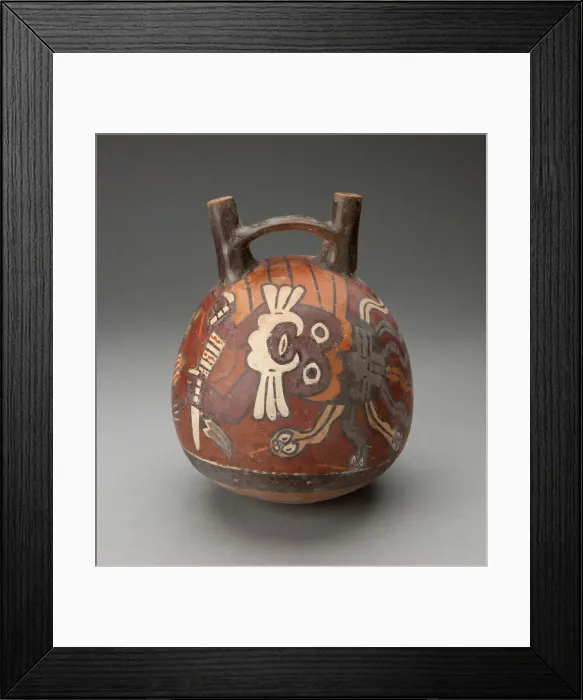 Framed Print : Double Spout and Bridge Vessel Depicting Costumed Performer with Snake Headdress Framed Print : Double Spout and Bridge Vessel Depicting Costumed Performer with Snake Headdress