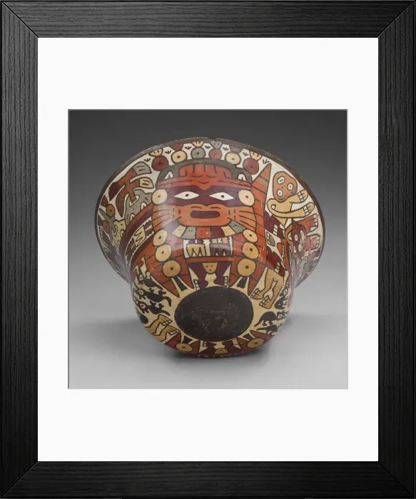 Framed Print : Bowl Depicting a Costumed Ritual Performer with Abstract Plants, Holding a Captive, 180 B Framed Print : Bowl Depicting a Costumed Ritual Performer with Abstract Plants, Holding a Captive, 180 B