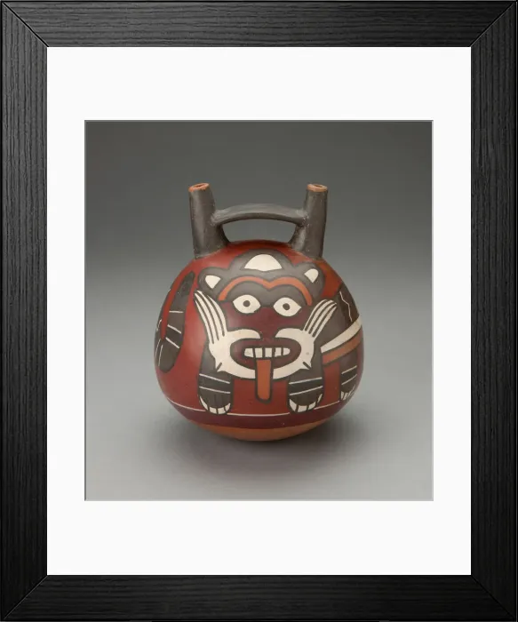 Framed Print : Double Spout Vessel Depicting a Figure Wearing a Feline Costume, 180 B. C. / A. D. 500 Framed Print : Double Spout Vessel Depicting a Figure Wearing a Feline Costume, 180 B. C. / A. D. 500