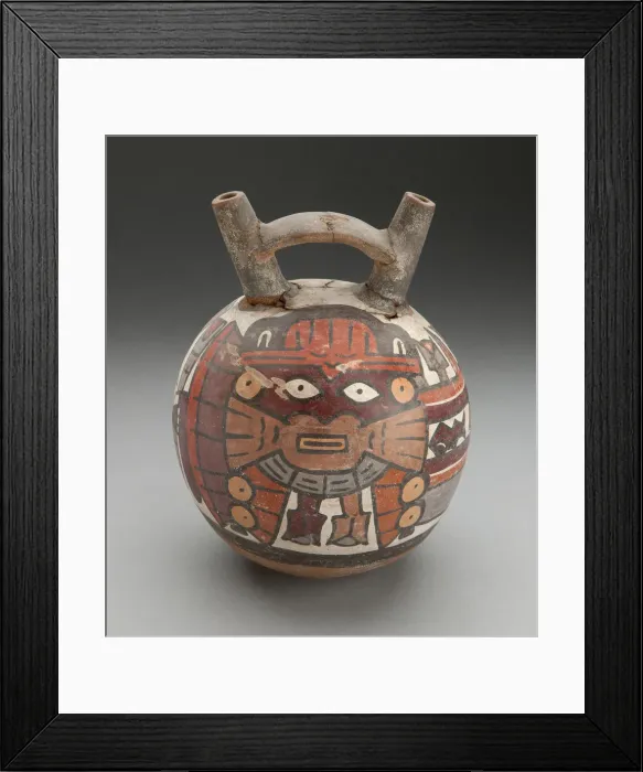 Framed Print : Double Spout Vessel Depicting Masked Performer with Fertility Motifs, 180 B. C. / A. D. 500 Framed Print : Double Spout Vessel Depicting Masked Performer with Fertility Motifs, 180 B. C. / A. D. 500