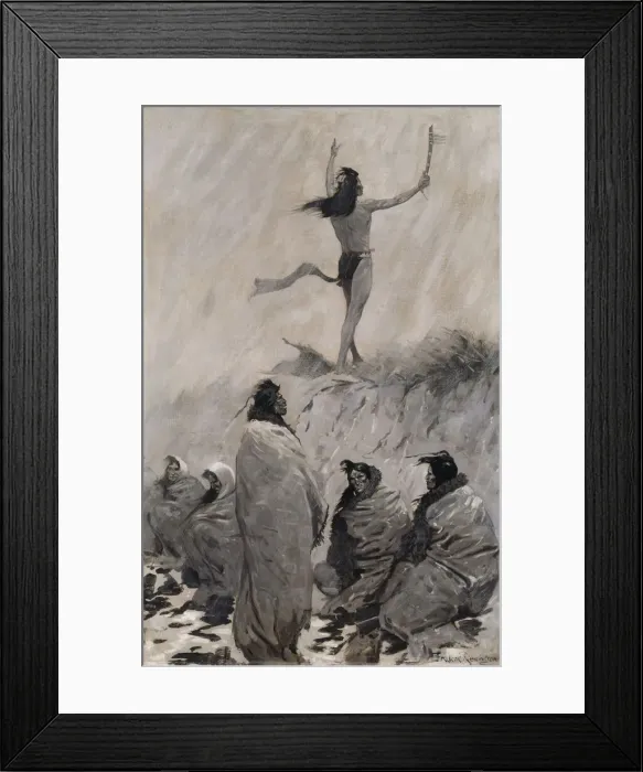 Framed Print : The Fire Eater Raised His Arms to the Thunder Bird, c. 1900. Creator: Frederic Remington Framed Print : The Fire Eater Raised His Arms to the Thunder Bird, c. 1900. Creator: Frederic Remington