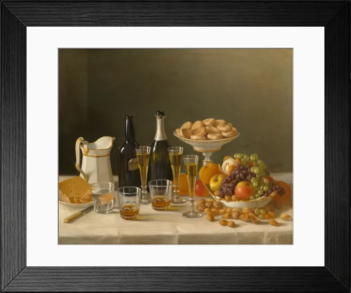 Framed Print : Wine, Cheese, and Fruit, 1857. Creator: John F. Francis Framed Print : Wine, Cheese, and Fruit, 1857. Creator: John F. Francis