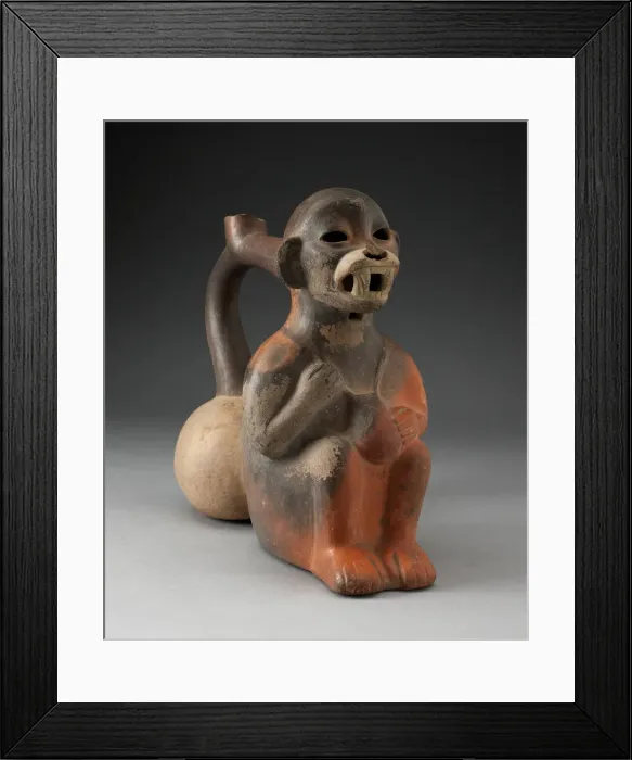 Framed Print : Double Vessel in the Form of a Seated Monkey with Coca Bag Around Neck, 100 B. C. / A. D. 500 Framed Print : Double Vessel in the Form of a Seated Monkey with Coca Bag Around Neck, 100 B. C. / A. D. 500