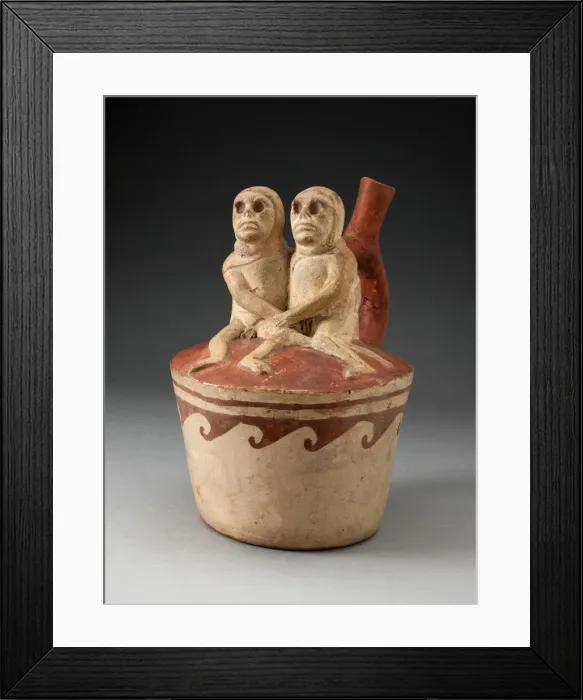 Framed Print : Spout Vessel Depicting Two Skeletal Figures in Erotic Scene Attached to Handle, 100 B. C Framed Print : Spout Vessel Depicting Two Skeletal Figures in Erotic Scene Attached to Handle, 100 B. C